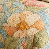 H.PAI Blush Garden Floral Quilted 3-Piece Bedding Set – Soft Cottage Botanical Quilted Bedding With Matching Pillow Shams
