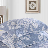 Vintage Cottage Blue Floral Print Quilted 3‑Piece Bedding Set