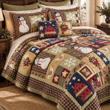 Rustic Snowman Star Patchwork Quilted 3-Piece Bedding Set