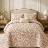 H.PAI Blush Wildflower Garden Quilted 3-Piece Bedding Set