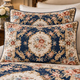 Vintage Navy Blue Floral Baroque Quilted 3-Piece Bedding Set