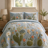 H.PAI Southwestern Cactus Landscape Quilted 3-Piece Bedding Set – Rustic Western Quilted Bedding with Matching Pillow Shams