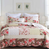 Rose Garden Patchwork Quilted 3-Piece Bedding Set