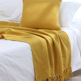 Textured Fringe Knitted Throw Blanket & Pillow Cover Set