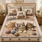 Cat Lovers Cozy Yarn Quilted 3-Piece Bedding Set