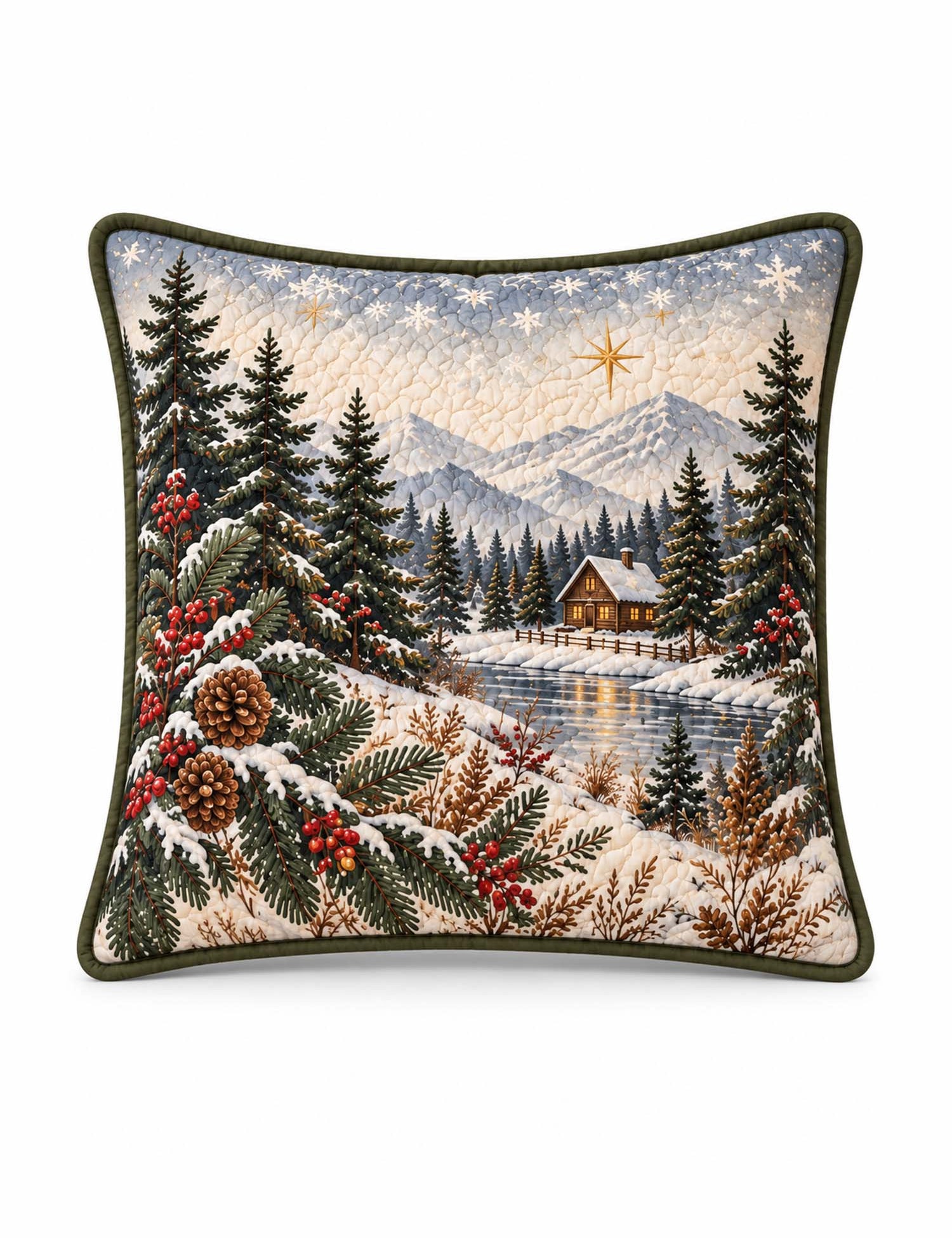Winter Cabin & Plaid Christmas Quilted Pillow Covers 2-Piece Set