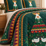 Folk Art Angel Christmas Tree Quilted 3-Piece Bedding Set