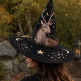 H.PAI Mystical Deer Gothic Handcrafted Quilted Witch Hat