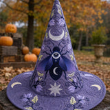 H.PAI Purple Moon Mystic Celestial Handcrafted Quilted Witch Hat