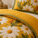 H.PAI Golden Daisy Garden Quilted 3-Piece Bedding Set
