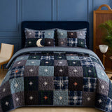 H.PAI Midnight Star Quilted 3-Piece Bedding Set – Dark Americana Quilted Bedding With Matching Pillow Shams