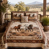 H.PAI Equestrian Horse Patchwork Quilted 3-Piece Bedding Set – Vintage Country Quilted Bedding with Matching Pillow Shams