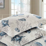 Coastal Sea Shell Coral Print Quilted 3‑Piece Bedding Set