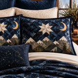 Night Mountain Cabin Star Moon Patchwork Quilted 3-Piece Bedding Set