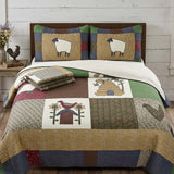 Sheep Farmhouse Folk Patchwork Quilted 3-Piece Bedding Set