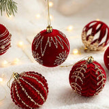 Burgundy Flocked Christmas Baubles, Glitter Hanging Ornaments