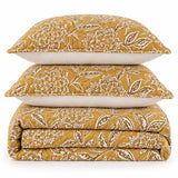 Mustard Botanical Floral Quilted 3-Piece Bedding Set