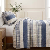 Blue Grey Buffalo Check Patchwork Quilted 3‑Piece Bedding Set