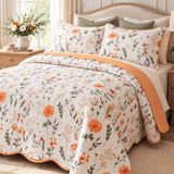 Orange Wildflower Meadow Scalloped Quilted 3-Piece Bedding Set