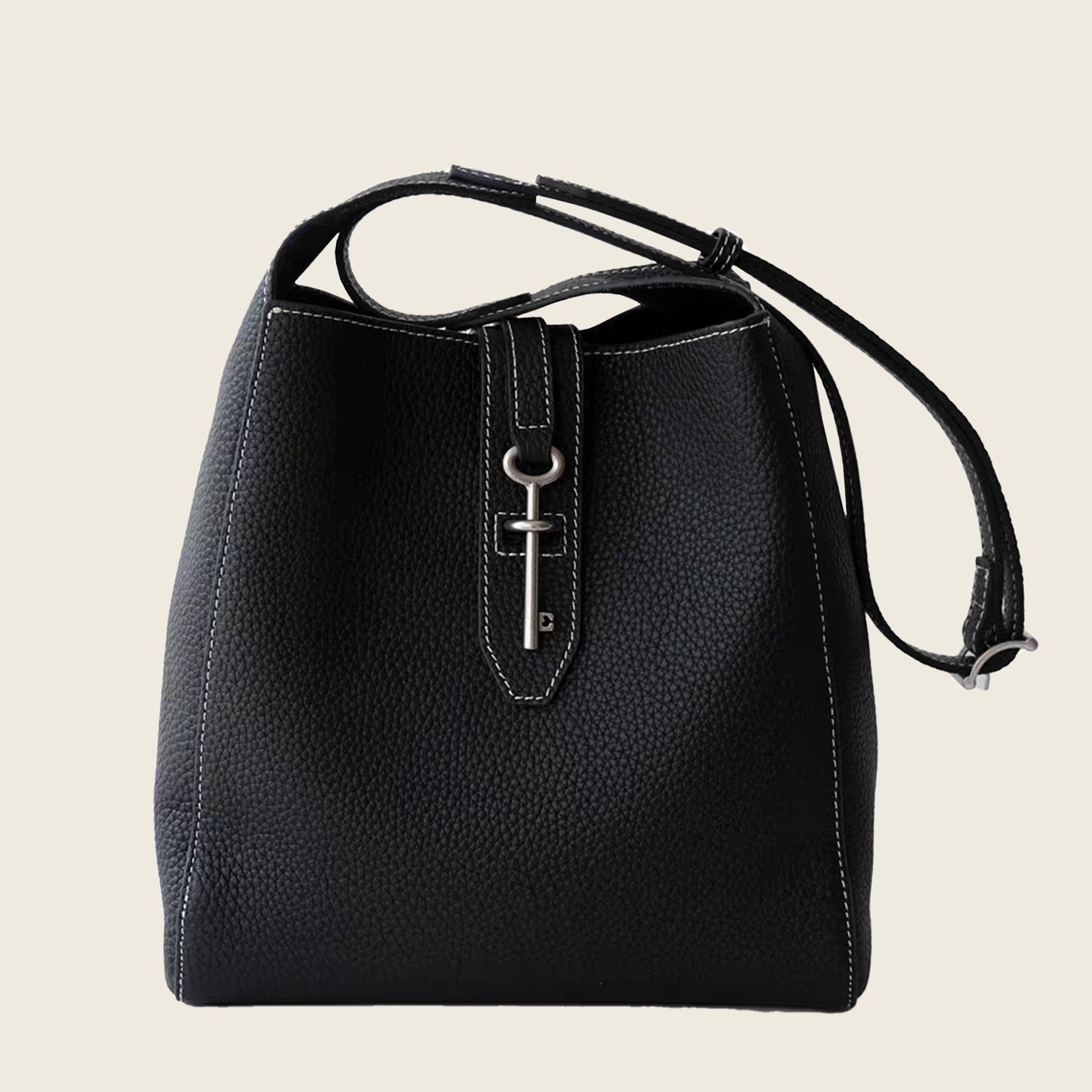 Top-grain cowhide bucket crossbody tote bag