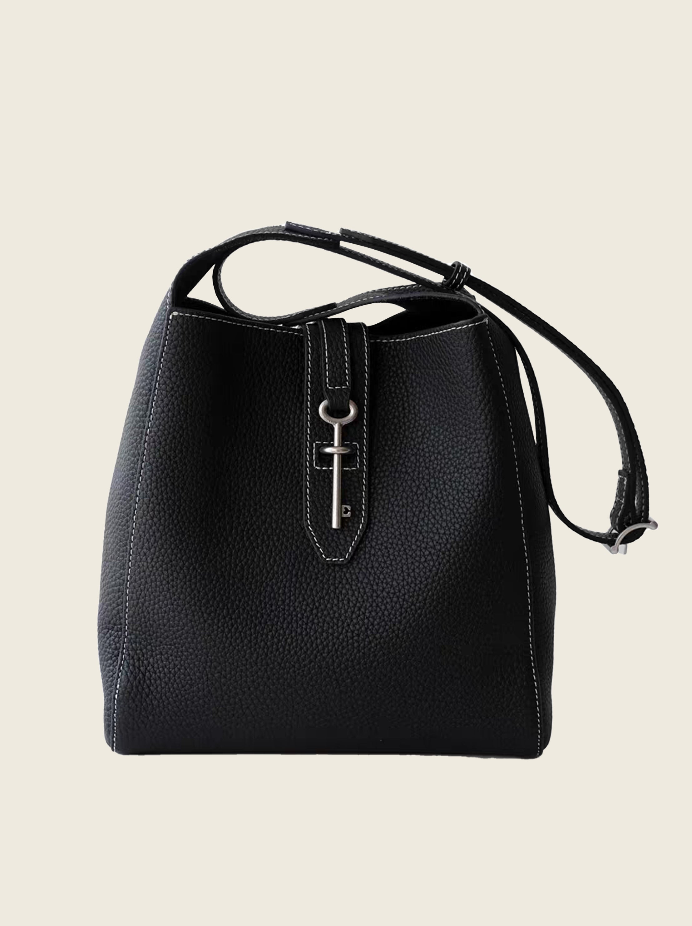 Top-grain cowhide bucket crossbody tote bag