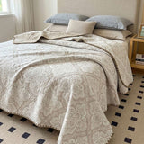 Vintage Beige Floral Jacquard Quilted Throw Three‑Layer Gauze Cotton Blanket