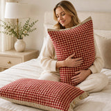 Red Gingham Plaid 100% Cotton Quilted Pillow Sham Set of 2