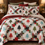 Christmas Tree Patchwork Quilted 3-Piece Bedding Set