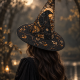 Golden Raven Moonlit Garden Gothic Handcrafted Quilted Witch Hat
