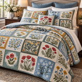 Wildflower Meadow Patchwork Quilted 3-Piece Bedding Set