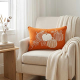 Orange Pumpkin Embroidered Lumbar Pillow Cover