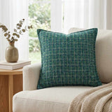 Dark Green Tweed Grid Throw Pillow Cover