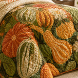 H.PAI Pumpkin Gourd Floral Autumn Harvest Quilted 3-Piece Bedding Set