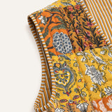 Vintage Yellow Patchwork - Reversible Vintage Patchwork Quilted Vest Tie-Front Waistcoat