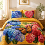 Hydrangea Butterfly Garden Quilted 3-Piece Bedding Set