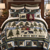 Bear Cabin Woodland Patchwork Quilted 3-Piece Bedding Set