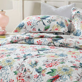 Vintage Bird Floral Garden Print Quilted 3‑Piece Bedding Set