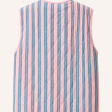 Pink Blue Stripe - Reversible Vintage Patchwork Quilted Vest Tie-Front Waistcoat