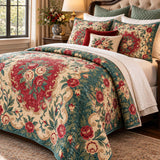 Vintage Rose Garden Quilted 3-Piece Bedding Set