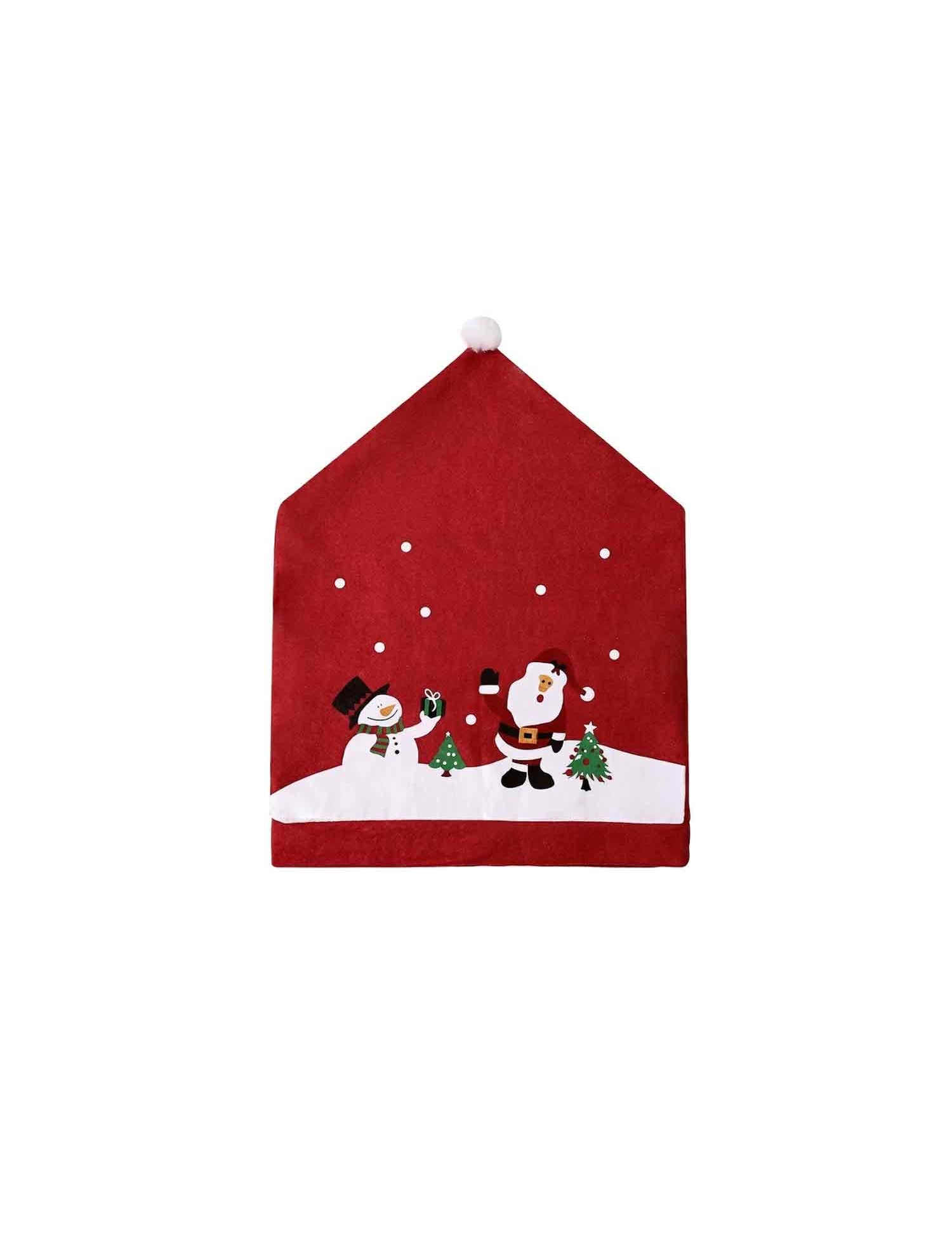 Santa Hat Style Christmas Chair Back Covers, Santa & Snowman Printed Xmas Dining Chair Slipcovers
