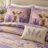 H.PAI Highland Cow Lavender Field Quilted 3-Piece Bedding Set