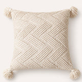 Cream Geometric Tassel Knitted Pillow Cover