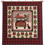 Vintage Christmas Red Truck & Black Cat Plaid Quilted Blanket