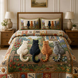 H.PAI Woodland Cat Garden Quilted 3-Piece Bedding Set