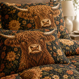 H.PAI Highland Cow Wildflower Garden Quilted 3-Piece Bedding Set