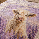 H.PAI Highland Cow Lavender Field Quilted 3-Piece Bedding Set