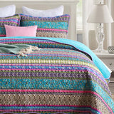 Turquoise Boho Stripe Quilted 3-Piece Bedding Set