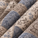 Vintage Blue Botanical Patchwork Quilted 3-Piece Bedding Set