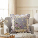 Lilac Floral Patchwork Quilted Pillow Cover