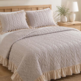 Sage Leaf Double-Layer Gauze Quilted 3-Piece Bedding Set